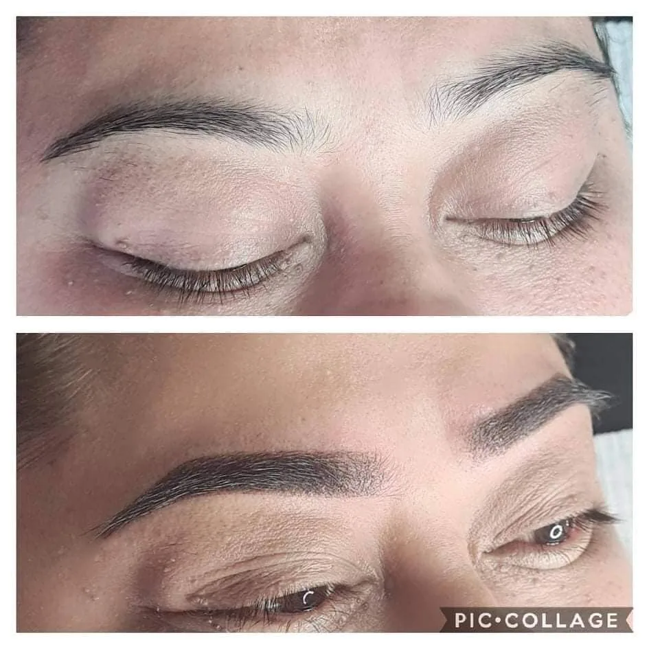 Eyebrow shaping before and after — groomed arched brows