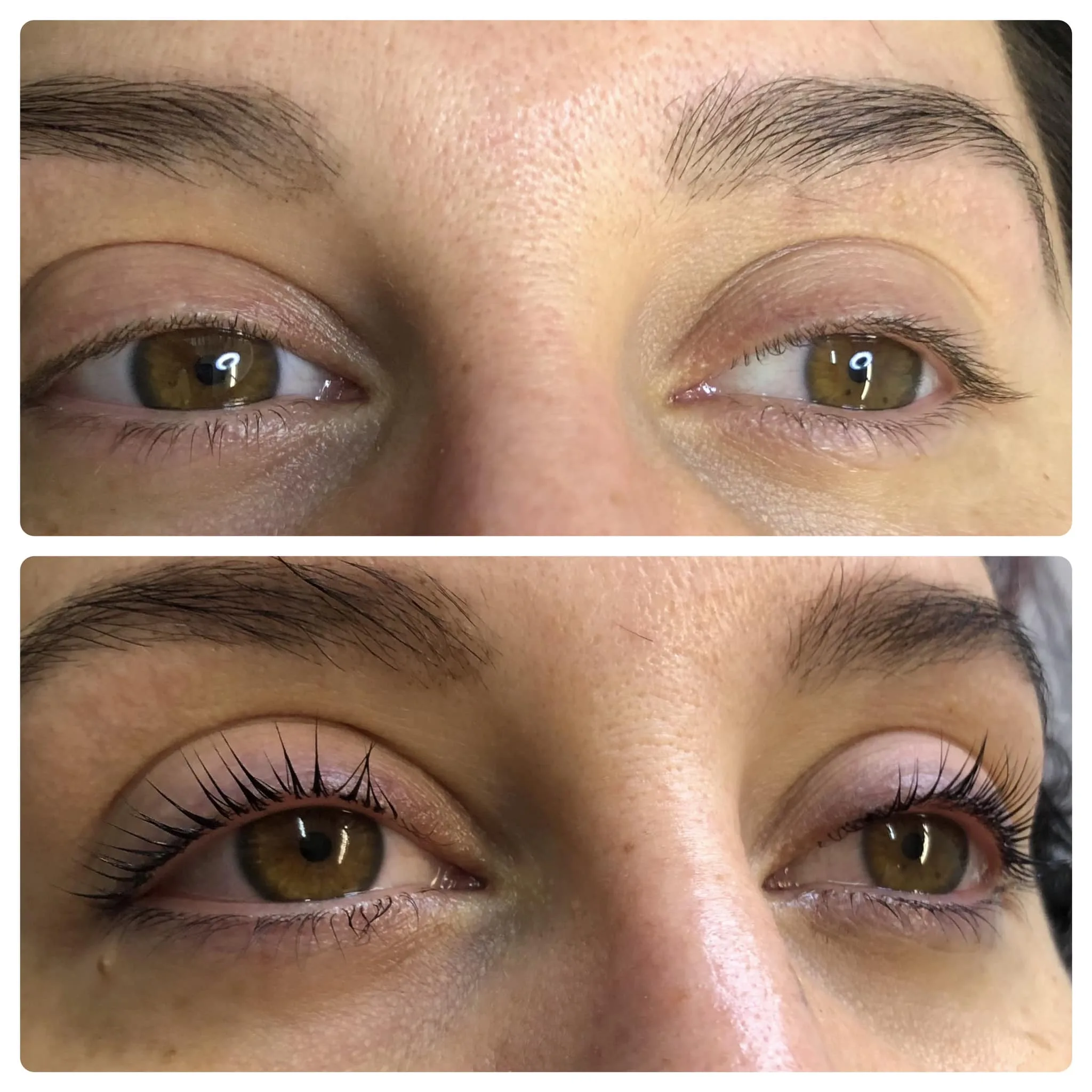 Lash lift before and after — curled, lifted natural lashes