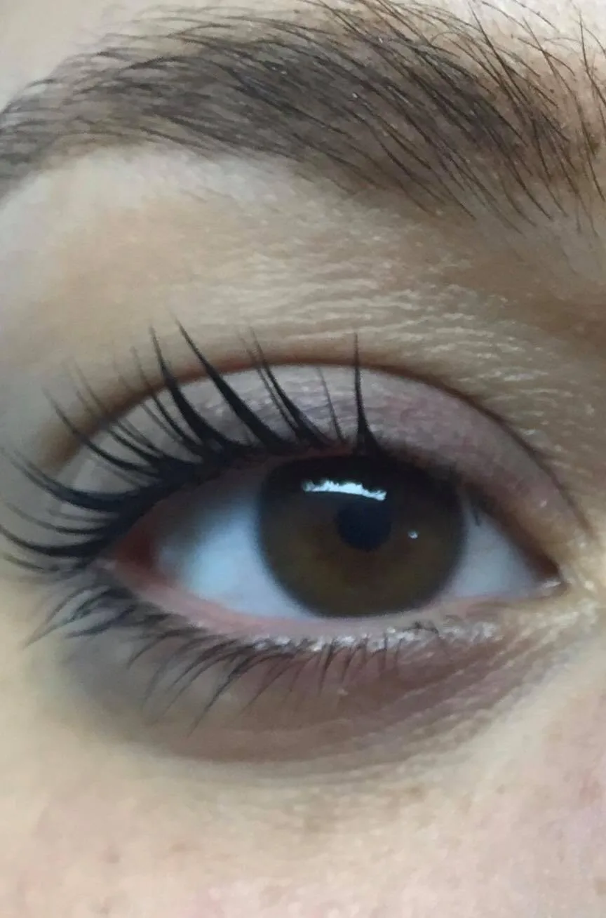 Single-eye close-up of a lash lift result